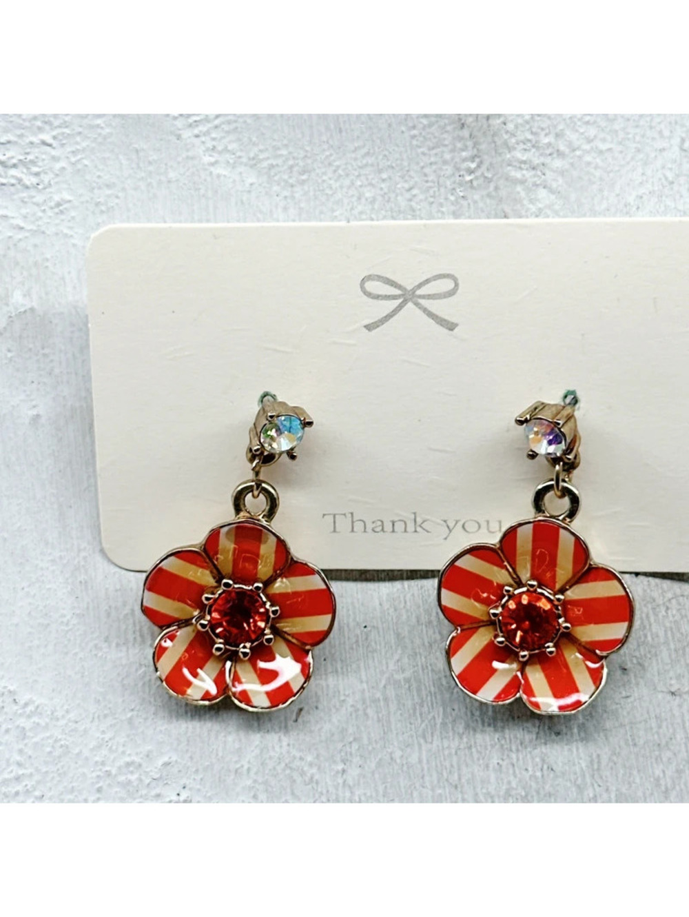 519mc. Orange Striped Floral Earrings